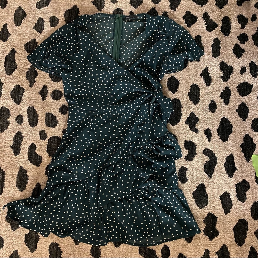 Green Polkadot ruffled wrap dress